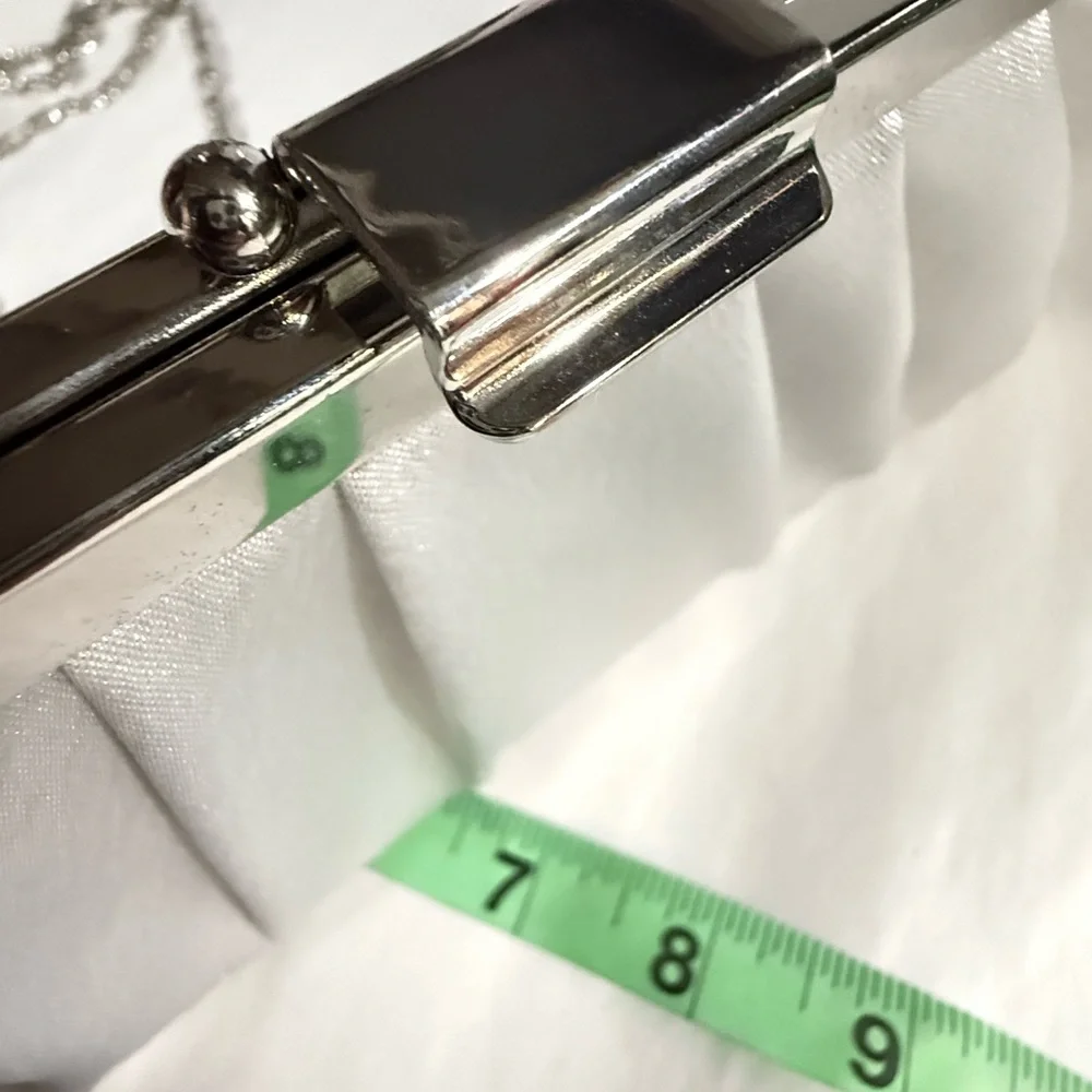 Gunne Sax Silver Satin Clutch Purse Chain Strap